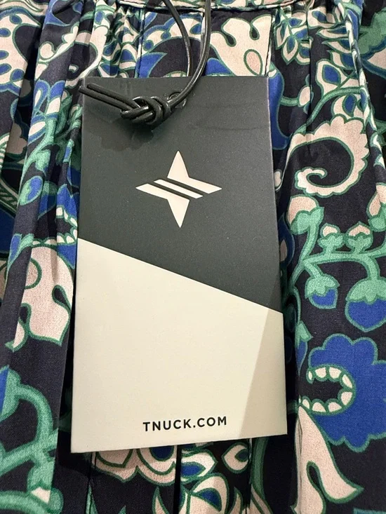 Tuckernuck Lyles Dress Green Batik Floral Puff Sleeve Belted Midi Size M NWT - Picture 5 of 8